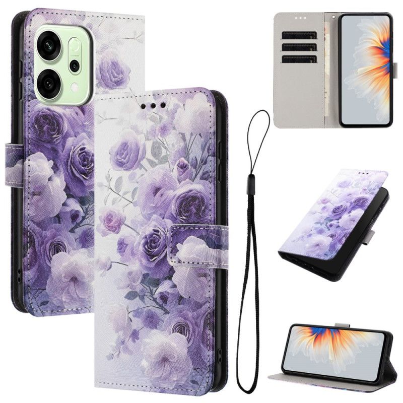 Folio Deksel Oppo Reno 14 5g Fiolette Blomster Beskyttelse Deksel