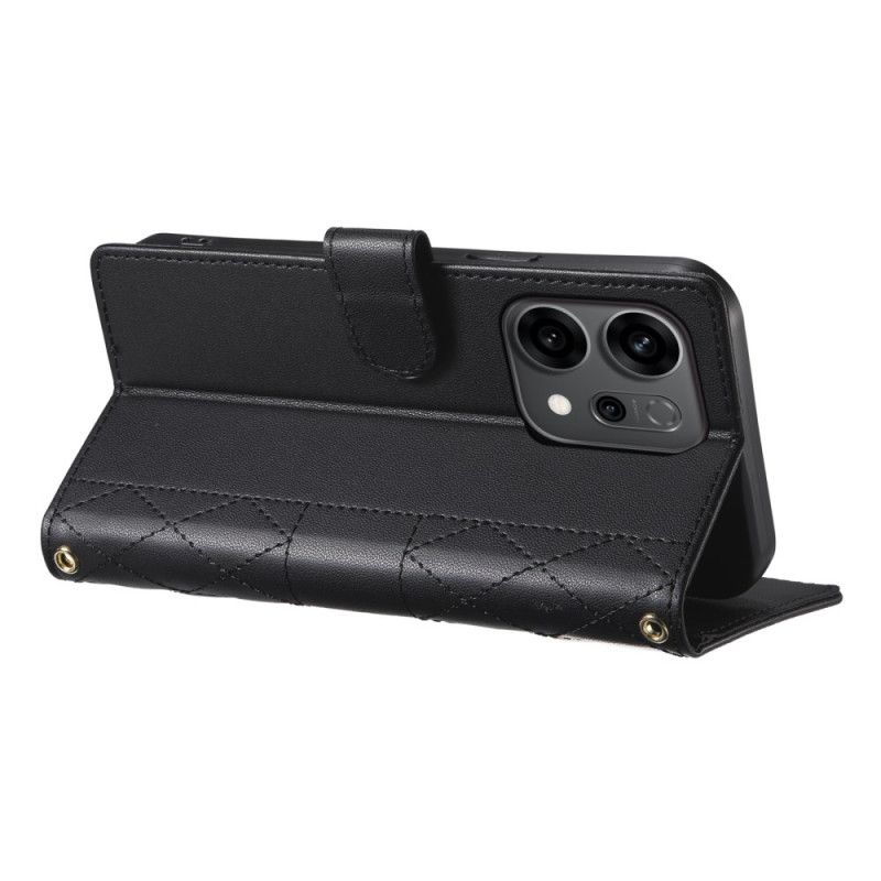 Lærdeksel Folio Deksel Oppo Reno 14 5g Vattert Stil Med Stropp Og Skulderstropp