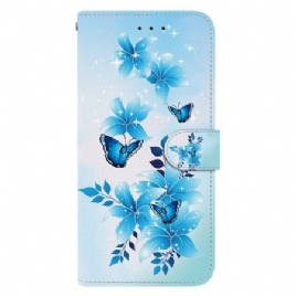 Folio Deksel Samsung Galaxy S26 Blå Sommerfugler Og Blomster