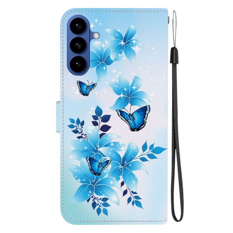 Folio Deksel Samsung Galaxy S26 Blå Sommerfugler Og Blomster