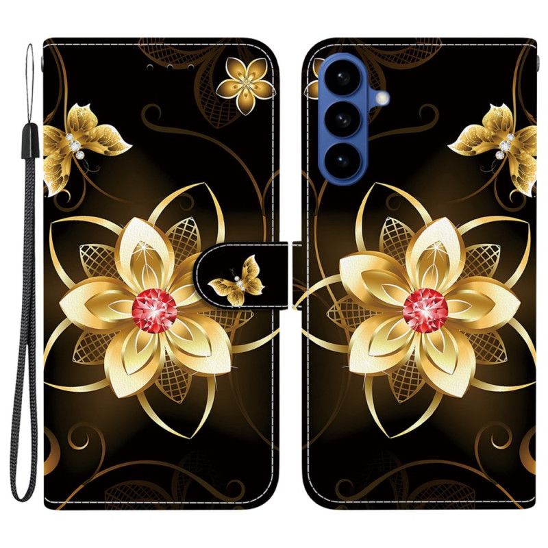 Folio Deksel Samsung Galaxy S26 Gyllen Blomst
