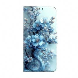 Lærdeksel Folio Deksel Samsung Galaxy S26 Isblå Blomster