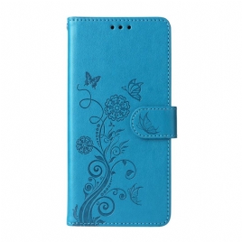 Lærdeksel Folio Deksel Samsung Galaxy S26 Mobildeksel Blomstersommerfugler