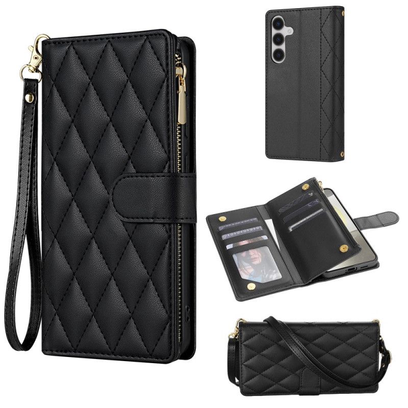 Lærdeksel Folio Deksel Samsung Galaxy S26 Mobildeksel Vattert Med Justerbar Skulderstropp