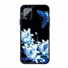 Deksel Til Xiaomi Mi 10 Lite Sommerfugl Og Blå Blomster