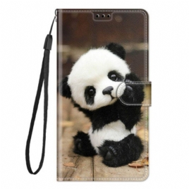 Folio Deksel Til Xiaomi 12 / 12X Med Kjede Lille Panda Med Stropp