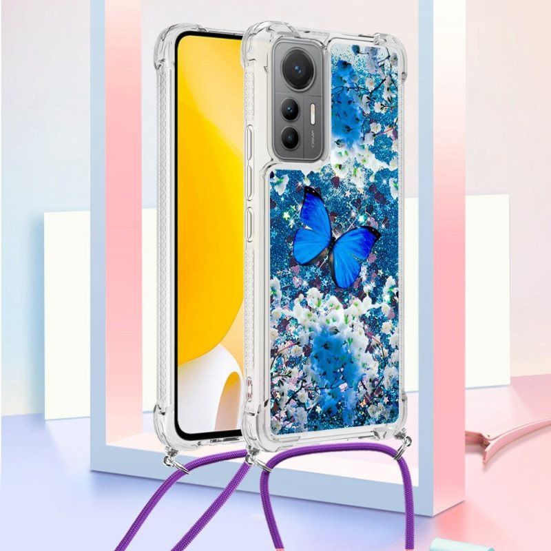 Deksel Til Xiaomi 12 Lite Med Snor Snøring Med Paljett Sommerfugler