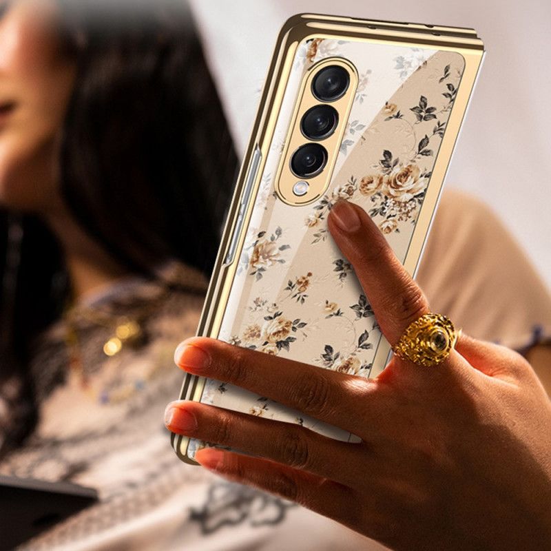 Deksel Til Samsung Galaxy Z Fold 3 5G Herdet Glass Med Blomster