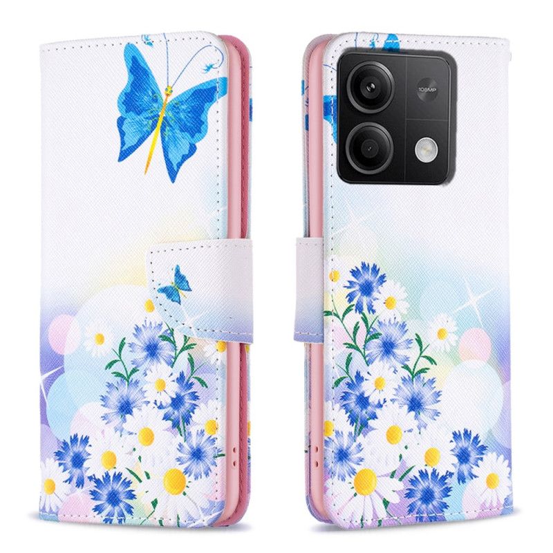 Folio Deksel Xiaomi Redmi Note 13 4g Sommerfugl Og Blomster Akvarell