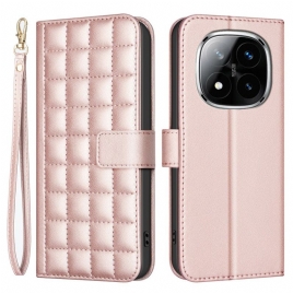 Folio Deksel Til Xiaomi Redmi Note 14 Pro 5g Premium Quiltet Stroppe