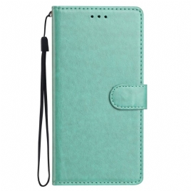 Folio Deksel Xiaomi Redmi Note 14 Pro 5g Ensfarget Imitasjonslær Med Stropp