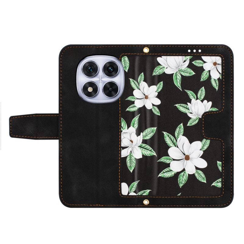 Lærdeksel Folio Deksel Xiaomi Redmi Note 14 Pro 5g Mobildeksel Blomstermønster Med Stropp