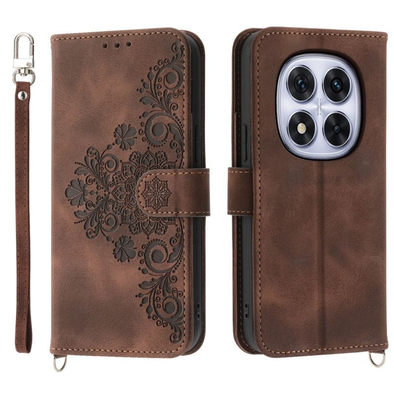 Lærdeksel Folio Deksel Xiaomi Redmi Note 14 Pro 5g Mobildeksel Blondemønster Med Stropp Og Skulderstropp