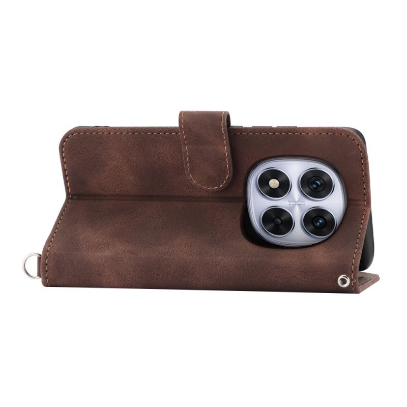 Lærdeksel Folio Deksel Xiaomi Redmi Note 14 Pro 5g Mobildeksel Blondemønster Med Stropp Og Skulderstropp