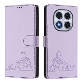 Lærdeksel Folio Deksel Xiaomi Redmi Note 14 Pro 5g Mobildeksel Rfid-beskyttelse Kattemotiv