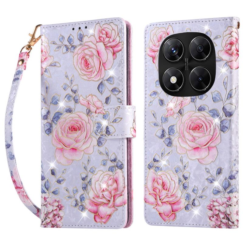 Lærdeksel Folio Deksel Xiaomi Redmi Note 14 Pro 5g Mobildeksel Rfid-blokkerende Blomsterdesign