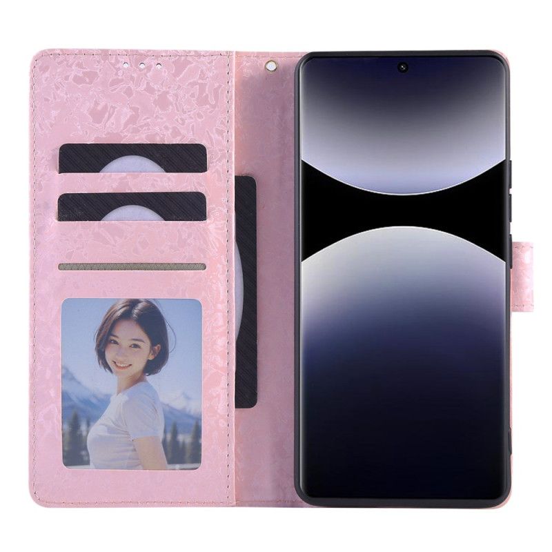 Lærdeksel Folio Deksel Xiaomi Redmi Note 14 Pro 5g Mobildeksel Rfid-blokkerende Blomsterdesign