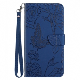 Lærdeksel Folio Deksel Xiaomi Redmi Note 14 Pro 5g Mobildeksel Sommerfugltrykk Med Stropp