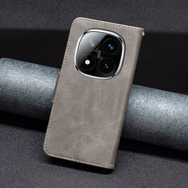 Lærdeksel Folio Deksel Xiaomi Redmi Note 14 Pro 5g Skrå Stroppelukking