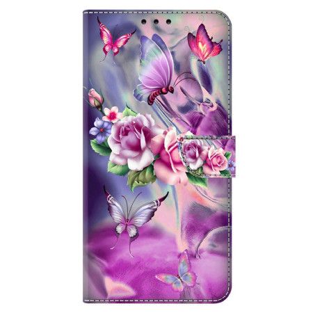 Folio Deksel Til Xiaomi 14 Lilla Sommerfugler Og Blomster