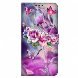 Folio Deksel Til Xiaomi 14 Lilla Sommerfugler Og Blomster