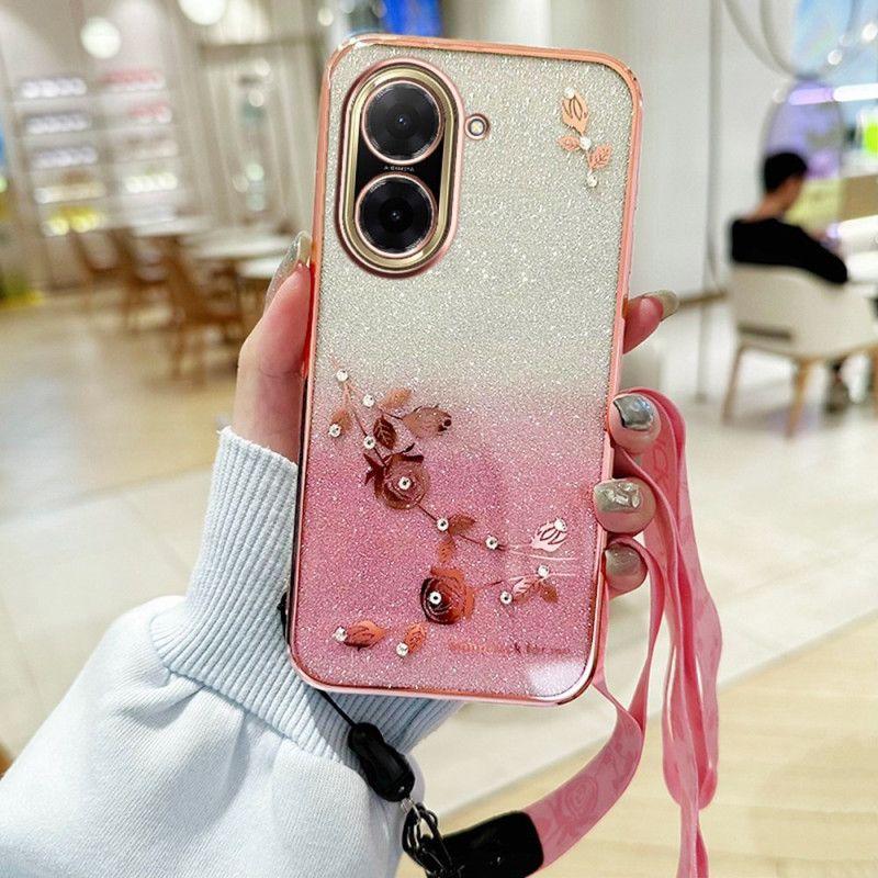 Deksel Poco C71 Mobildeksel Blomster Rhinestones Og Kadem-stropper