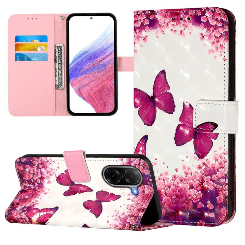 Lærdeksel Folio Deksel Poco C71 Mobildeksel Rosa Sommerfugler