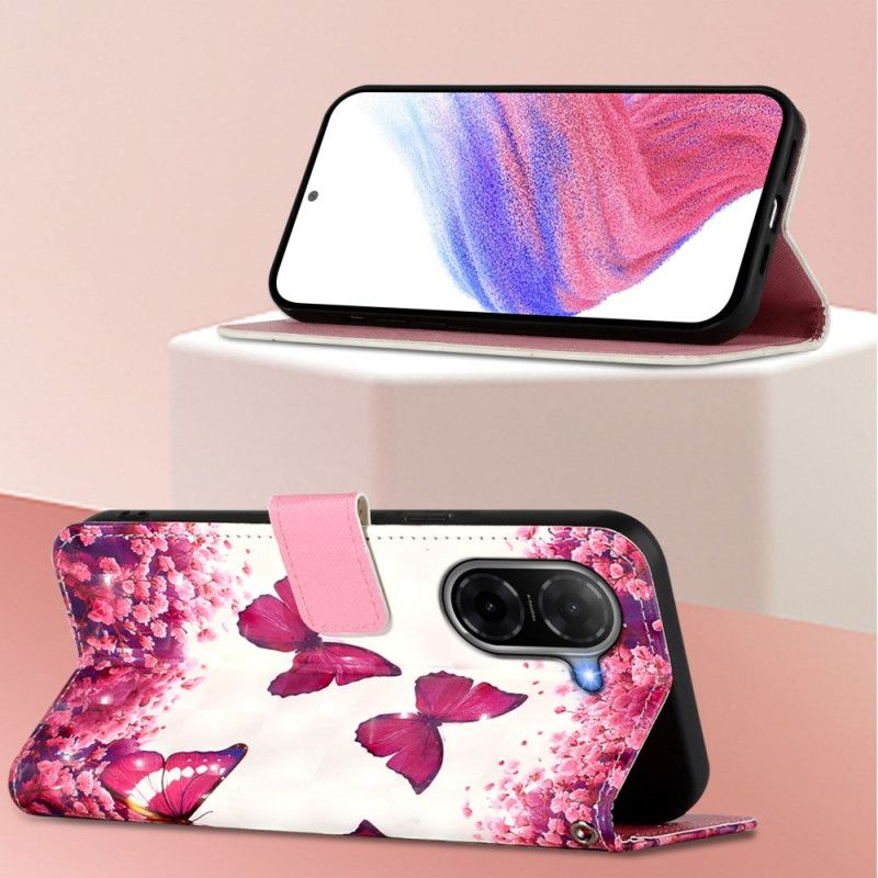 Lærdeksel Folio Deksel Poco C71 Mobildeksel Rosa Sommerfugler