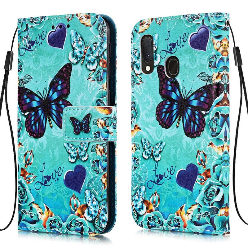 Folio Deksel Til Samsung Galaxy A10e Gylne Sommerfugler