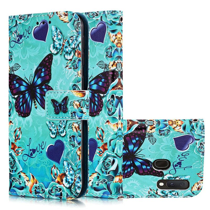 Folio Deksel Til Samsung Galaxy A10e Gylne Sommerfugler