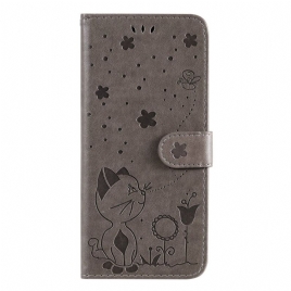 Folio Deksel Til Realme C35 Med Kjede Cat Flower Bee Strappy