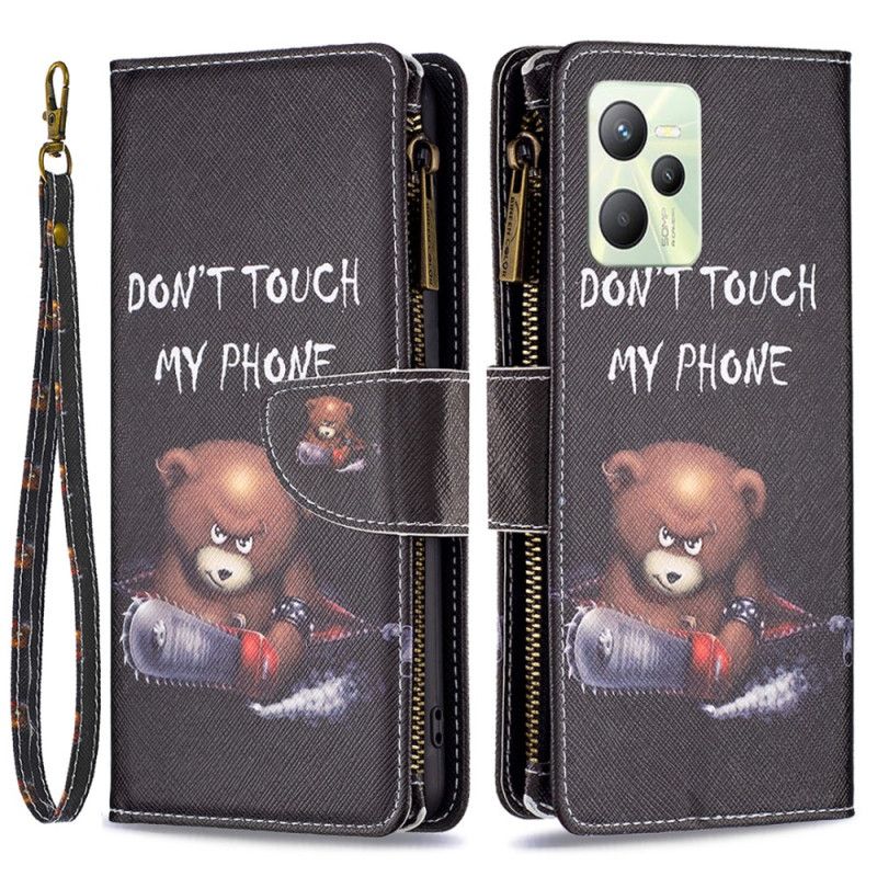 Folio Deksel Til Realme C35 Med Kjede Dangerous Bear Strappy Glidelåslomme
