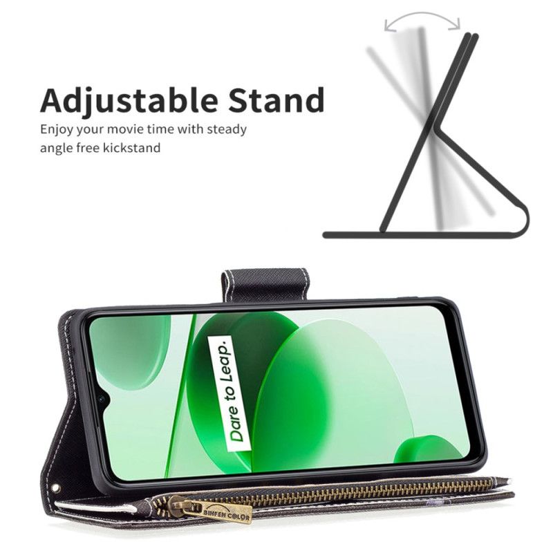 Folio Deksel Til Realme C35 Med Kjede Dangerous Bear Strappy Glidelåslomme