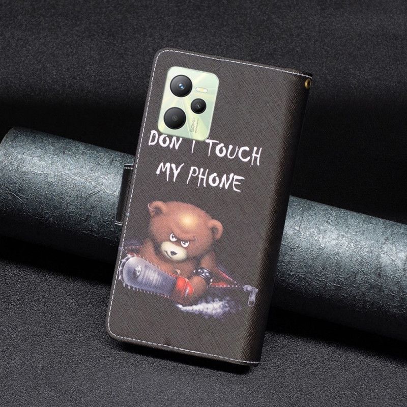 Folio Deksel Til Realme C35 Med Kjede Dangerous Bear Strappy Glidelåslomme