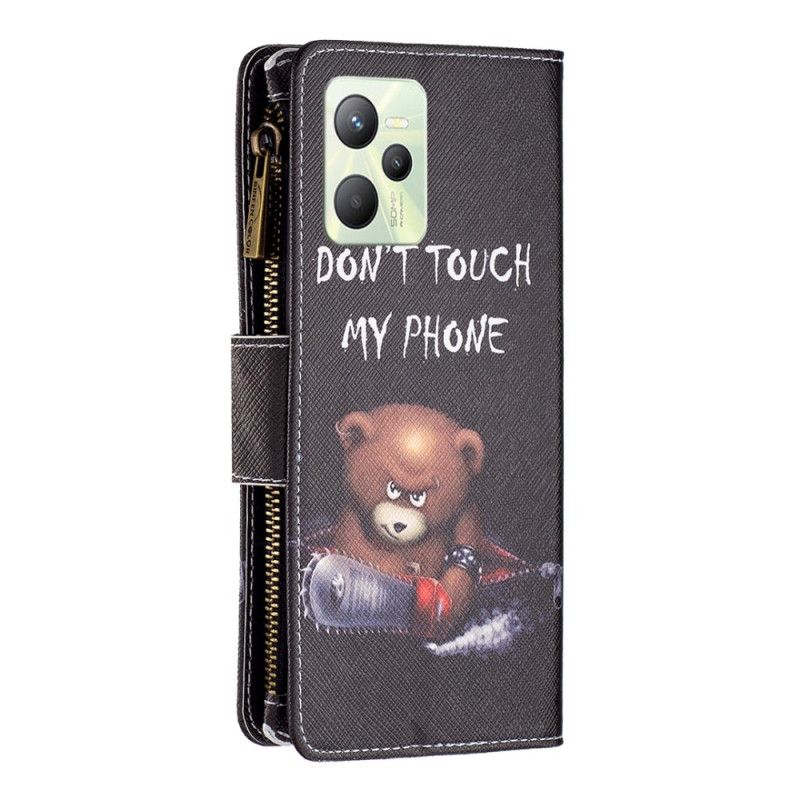 Folio Deksel Til Realme C35 Med Kjede Dangerous Bear Strappy Glidelåslomme
