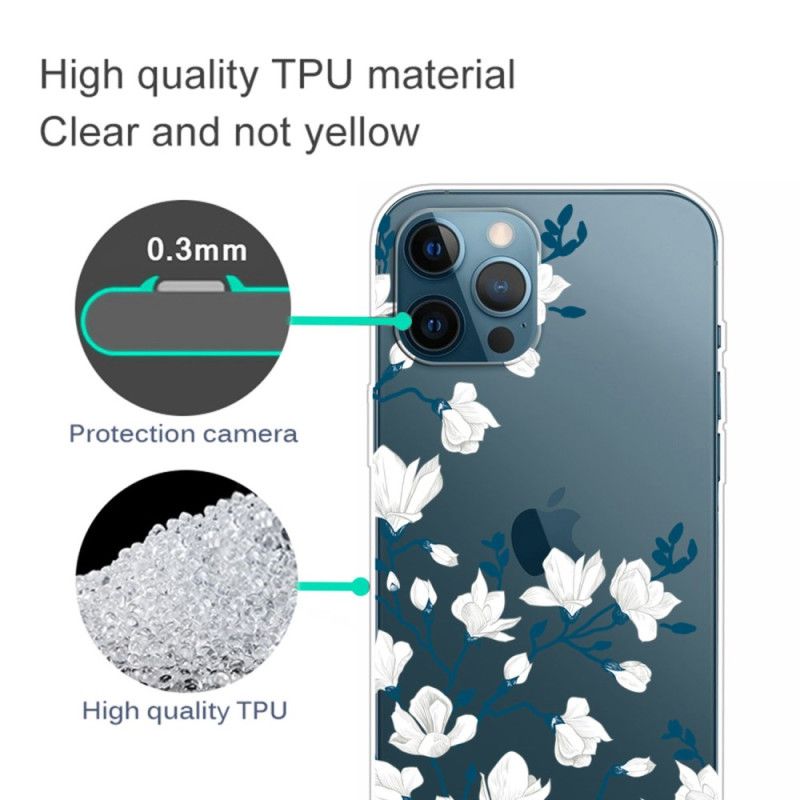 Deksel Til iPhone 14 Pro Transparente Hvite Blomster