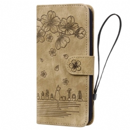 Folio Deksel Til iPhone 14 Pro Med Kjede Thong Cat Print