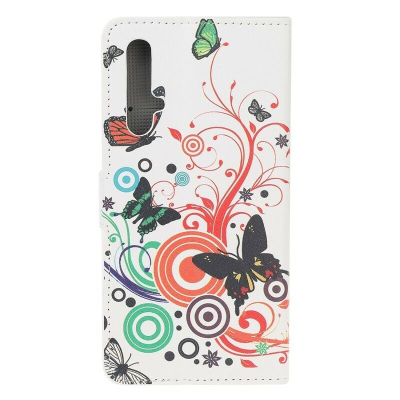 Folio Deksel Til Huawei Nova 5T / Honor 20 Sommerfugler Og Blomster
