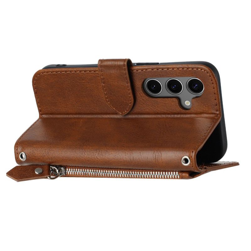 Folio Deksel Samsung Galaxy S25 5g Lomme Med Glidelås Stropp Og Skulderstropp Beskyttelse Deksel