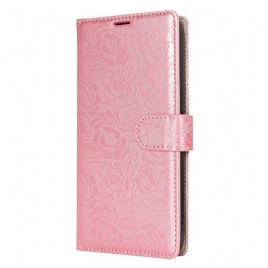 Lærdeksel Folio Deksel Samsung Galaxy S25 5g Mobildeksel Snor I Blomstertrykk