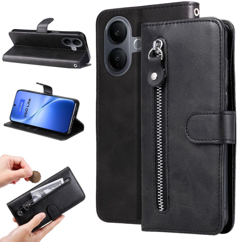 Lærdeksel Folio Deksel Vivo V60 Lite Glidelåslomme