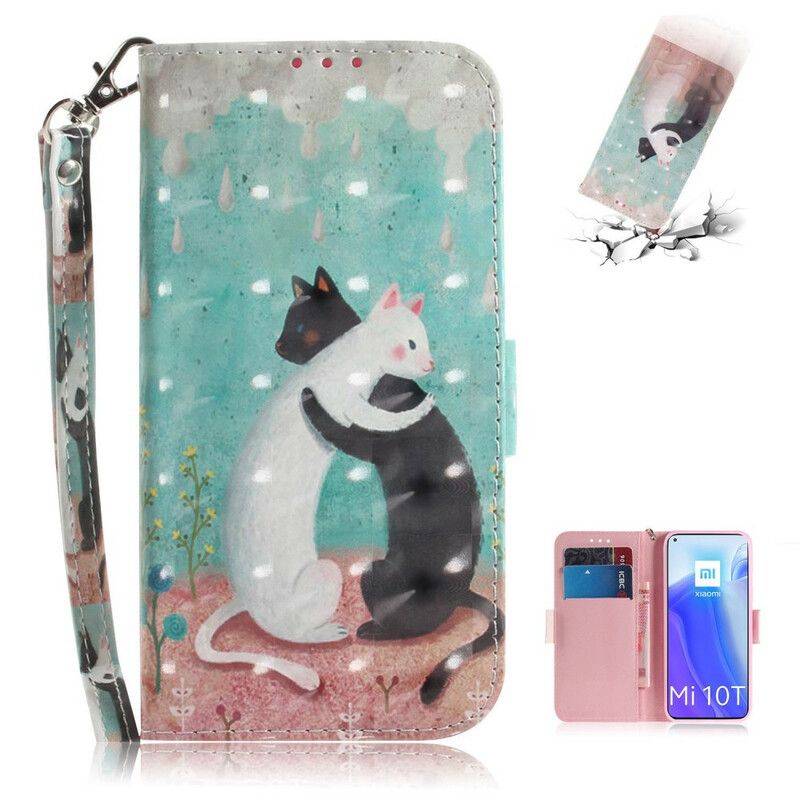 Folio Deksel Til Xiaomi Mi 10T / 10T Pro Med Kjede Thong Cat Friends