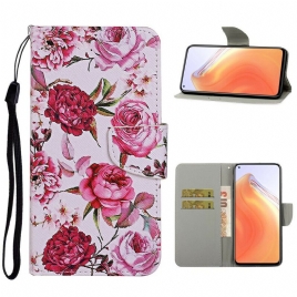 Folio Deksel Til Xiaomi Mi 10T / 10T Pro Mestrerike Blomster Med Stropp