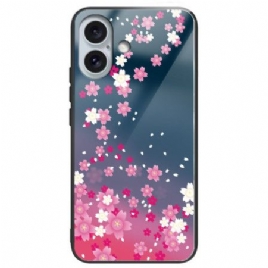 Deksel iPhone 16 Plus Mobildeksel Rosa Blomster I Herdet Glass