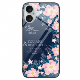 Deksel iPhone 16 Plus Rosa Blomster I Herdet Glass