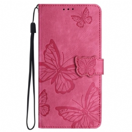 Folio Deksel iPhone 16 Plus Sommerfuglavtrykk Med Stropp