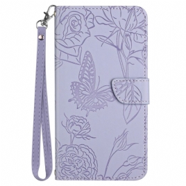 Folio Deksel iPhone 16 Plus Sommerfugltrykk Med Stropp