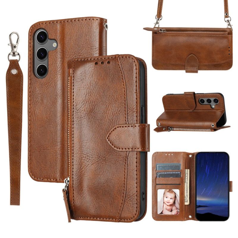 Folio Deksel Samsung Galaxy S25 Plus 5g Lomme Med Glidelås Og Skulderstropp Beskyttelse Deksel