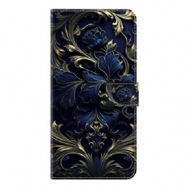 Folio Deksel Samsung Galaxy S25 Plus 5g Metallisk Blå Blomst