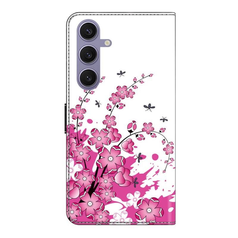 Folio Deksel Samsung Galaxy S25 Plus 5g Rosa Blomstermønster Beskyttelse Deksel